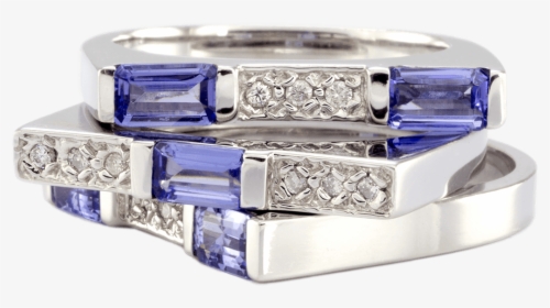 14k White Gold Iolite And Diamond Triple Stack Ring - Pre-engagement Ring, HD Png Download, Free Download