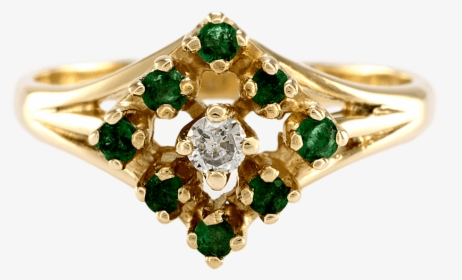 14k Yellow Gold Emerald And Diamond Ring - Emerald, HD Png Download, Free Download