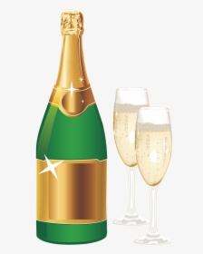 Bottle Of Champagne And Two Glasses, HD Png Download, Free Download