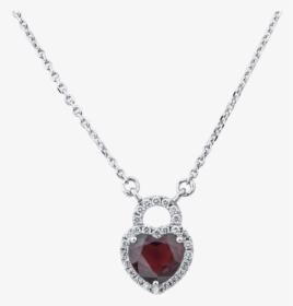14k White Gold Diamond And Garnet Heart Lock Necklace - Necklace, HD Png Download, Free Download