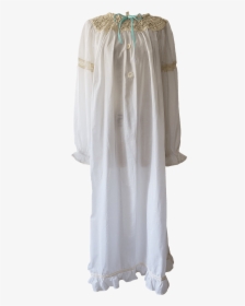 50"s White Nightgown With Crochet And Blue Ribbon - A-line, HD Png Download, Free Download