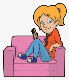 Woman Using Phone Cartoon, HD Png Download, Free Download