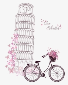 And Of Symbol Eiffel Pisa Watercolor Bicycles Clipart - Bicicleta Tower Eiffel Png, Transparent Png, Free Download