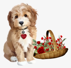 Tube Dog And Flowers Png - Watercolor Painting Of Puppies, Transparent Png, Free Download