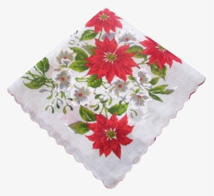 Christmas Hanky Hankie Vintage 1950s Poinsettia Flowers - Hanky Png, Transparent Png, Free Download