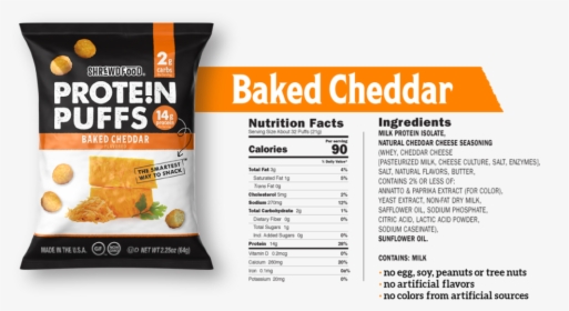 Shrewd Food Baked Cheddar Flavored Protein Puffs Bag - Shrewd Food Protein Puffs Baked Cheddar, HD Png Download, Free Download