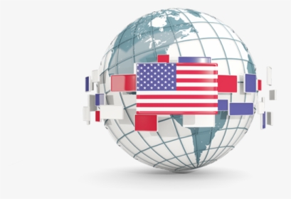 Globe With Line Of Flags - America Flags On Globe, HD Png Download, Free Download
