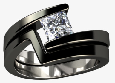 Etoile Princess Cut Black Titanium Ring"  Class="lazy - Black Titanium Ring With Stone, HD Png Download, Free Download