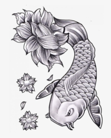 Black And White Koi Fish And Lotus Flower Tattoo, HD Png Download, Free Download