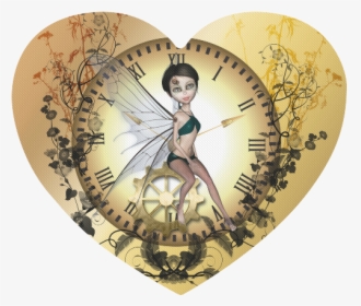 Steampunk, Cute Fairey On A Clock Heart-shaped Mousepad - Heart, HD Png Download, Free Download