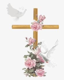 #cross #pigeons #religion #religius - Cross With Roses Clipart, HD Png Download, Free Download