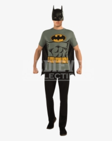 Adult Batman Grey Cape T-shirt With Mask - Batman Costume Adult Shirt, HD Png Download, Free Download