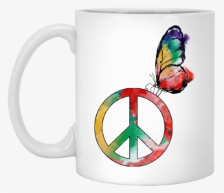 Hippie Peace Butterfly Colorful Peace Symbol White - Merry Christmas Coffee Mug, HD Png Download, Free Download