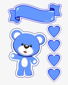 Ursinho Com Corações Azul Decoração Para Bolo - Topo De Bolo Azul, HD Png Download, Free Download