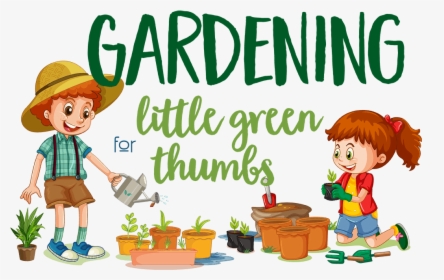 Little Boy And Girl Gardening With Plants And Pots - Cartoon, HD Png Download, Free Download