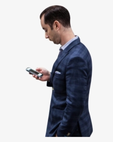 Man Looking In Mobile - Standing, HD Png Download, Free Download