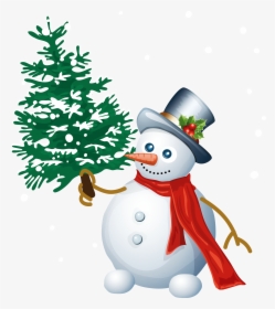 Snowman And Christmas Tree Clipart - Snowman And Christmas Tree Png, Transparent Png, Free Download