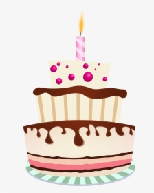 Birthday Cake With One Candle Png Clipart Image - Transparent Background Birthday Cake Png, Png Download, Free Download