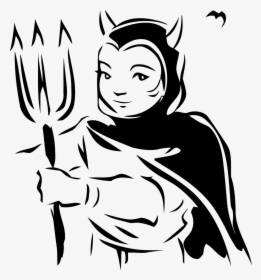 Girl Devil Black And White Clipart, HD Png Download, Free Download