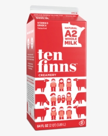 Ten Finns A2 Milk A2 Whole Milk Carton - 10 Finn's Creamery, HD Png Download, Free Download