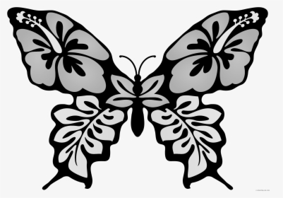 Butterfly On Flower Clipart Black And White Royalty - Flower Butterfly Outline Drawing, HD Png Download, Free Download