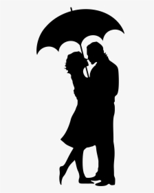 Couple Under Umbrella Black And White Png Clipart , - Silhouette Of Couple With Umbrella, Transparent Png, Free Download