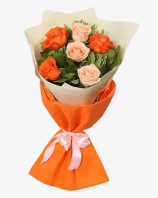 Orange And Peach Roses Bouquet - Peach Rose Bouquet Flowers, HD Png Download, Free Download