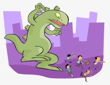 Vector Illustration Of Godzilla Fictional Giant Monster - Monster Chasing People Cartoon, HD Png Download, Free Download