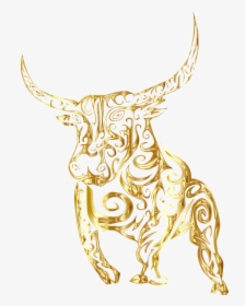 Tribal Bull Line Art Gold - Gold Bull Png, Transparent Png, Free Download