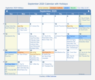 September 2020 Printable Calendar With Us Holidays - Holiday November 2019 Calendar, HD Png Download, Free Download