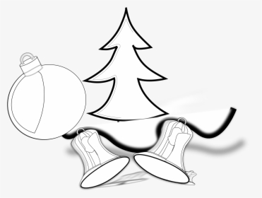 Tree Jingle Bells Ornament Black White Line Art Christmas - Christmas Tree, HD Png Download, Free Download