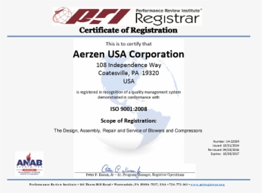 Aerzen Usa Certificate - Certificate, HD Png Download, Free Download
