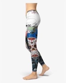 Flower Skull Leggings Sugar Skull Yoga Pants Athleisure - Skull Yoga Pants, HD Png Download, Free Download