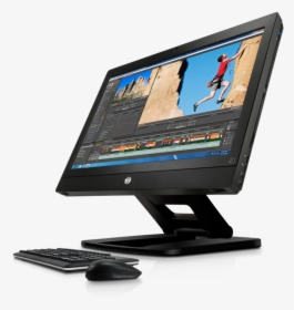 Large Monitor And Computer With Wireless Keyboard And - Hp Z1 Workstation, HD Png Download, Free Download