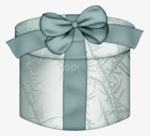 Download White Round Gift Box With Blue Bow Clipart - Gift Box Clipart Round, HD Png Download, Free Download