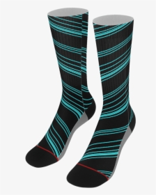 Cyan/black Diagonal Striped Socks - Hockey Sock, HD Png Download, Free Download