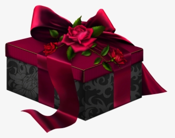Red And Black 3d Present With Roses Clipartâ, HD Png Download, Free Download