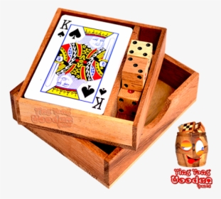 Playing Cards Set With Dice In Wooden Box Monkey Pod - Wood, HD Png Download, Free Download