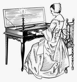 Free Vector Woman Playing A Clavichord Clip Art - Woman Playing A Piano Drawing, HD Png Download, Free Download