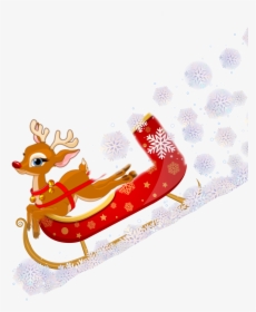 #freetoedit #reindeer #sleigh #santa #snow #snowflake - Santa Claus Sleigh Cartoon, HD Png Download, Free Download