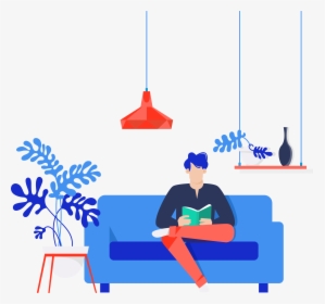 Website Services, Man Sitting On Blue Couch Reading - Illustration, HD Png Download, Free Download