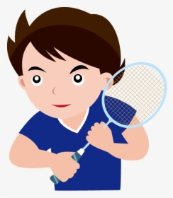 Transparent Tennis Racquet Clip Art - Boy Playing Badminton Cartoon, HD Png Download, Free Download