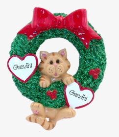 Orange Tabby Hanging On To Wreath Christmas Ornament - Christmas Cat Ornaments Crafts, HD Png Download, Free Download