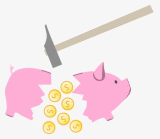 Domestic Pig Piggy Bank - Smashed Piggy Bank Clipart, HD Png Download, Free Download