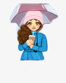 #girl #frau #mädchen #woman #rain #umbrella #coffee - عکس نقاشی توپ تاپ, HD Png Download, Free Download