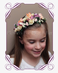 Autumn Fall Pastel On Rose Gold Flower Girl Headband - Small White Rose In Brides Hair, HD Png Download, Free Download