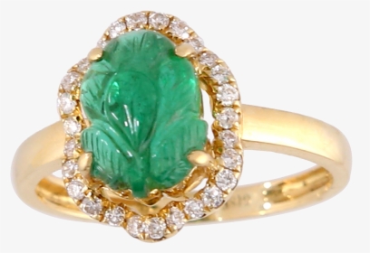 Leaf Carved Colombian Emerald Ring"  Class=, HD Png Download, Free Download