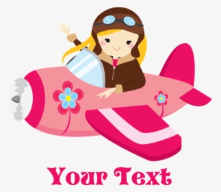 Pink Airplane, Girl Pilot With Flowers Greeting Ca - Airplane With Pilot Clip Art, HD Png Download, Free Download