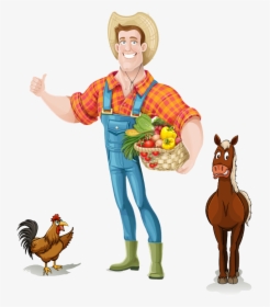 Farmer Farm Rooster Man Horse Ftestickers Animal - Farmer Cartoon Png, Transparent Png, Free Download