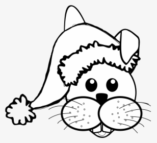 Drawn Santa Hat Christmas Clip Art - Rabbit Face Clipart Black And White, HD Png Download, Free Download
